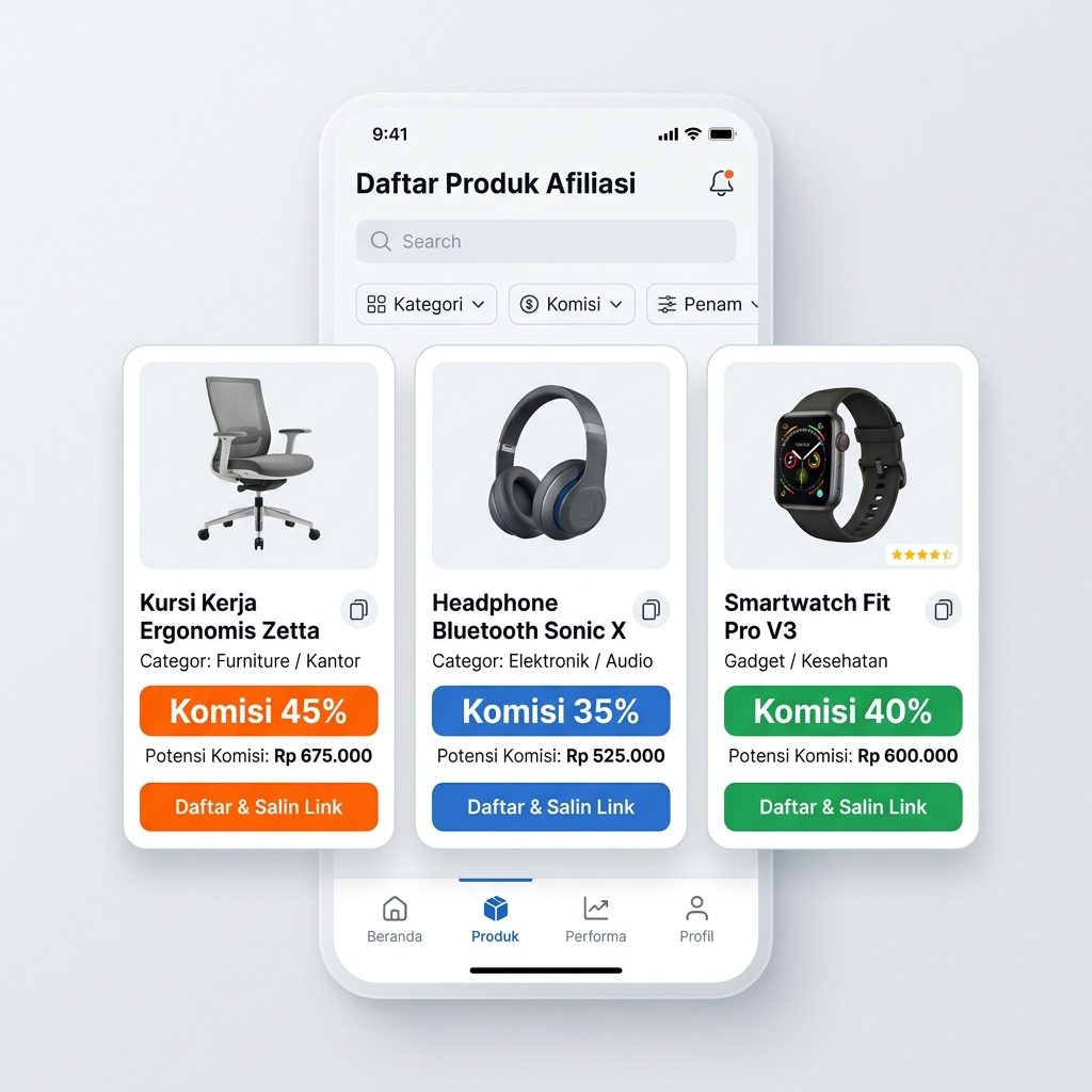 Mockup direktori produk untuk affiliator